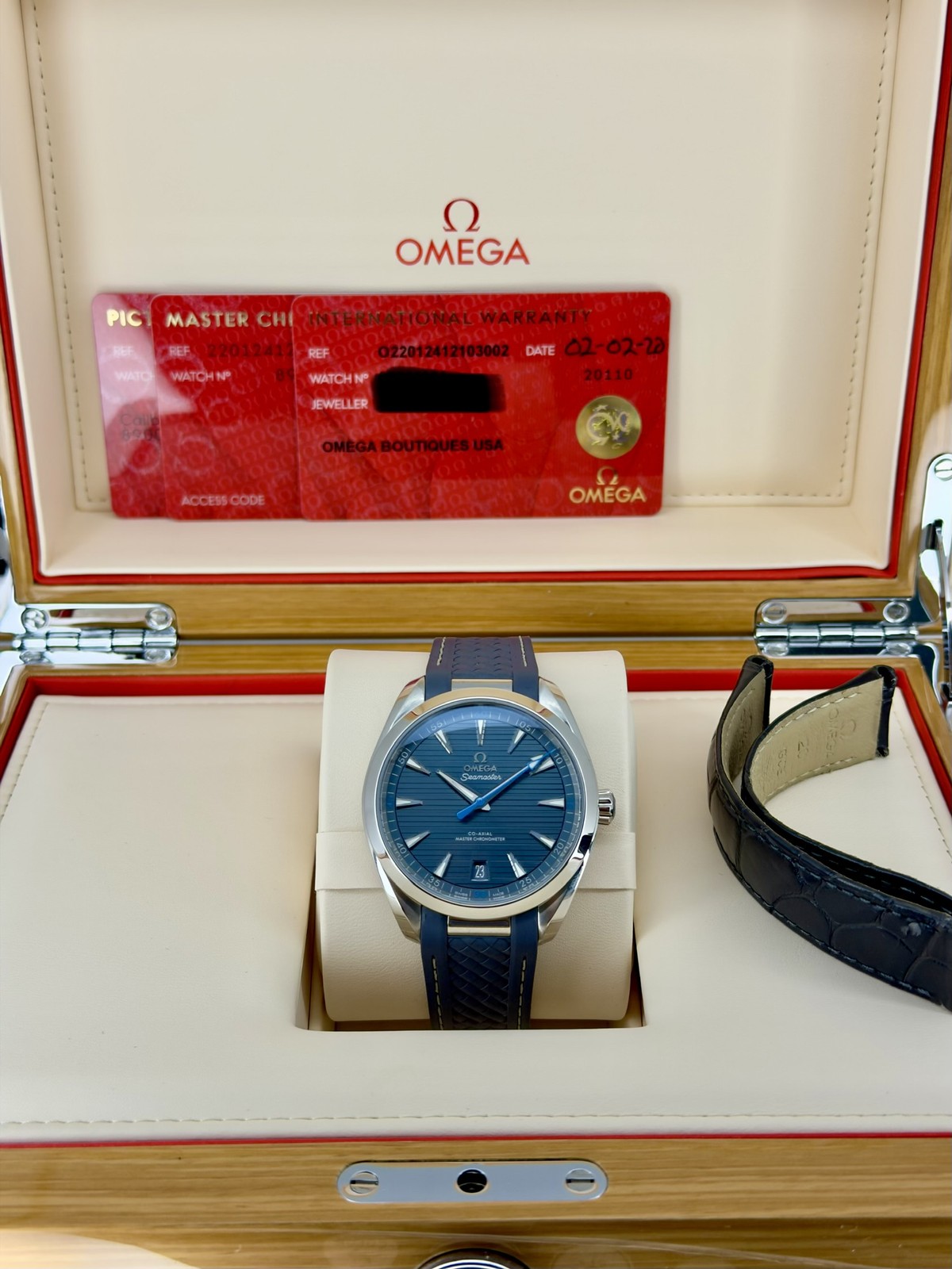 Omega Aqua Terra 150M Blue Rubber Strap 220.12.41.21.03.002 Complete 2020