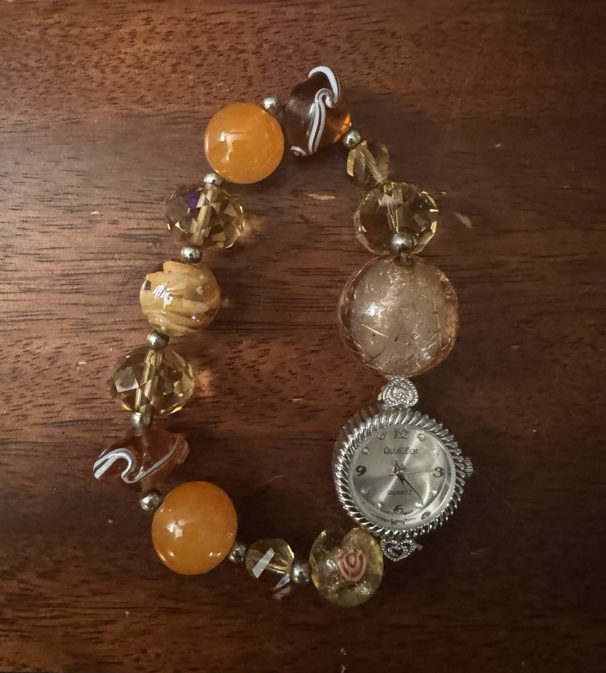 Cici & Faye Women’s Quartz Analog Watch Silver Dial Beaded Bracelet