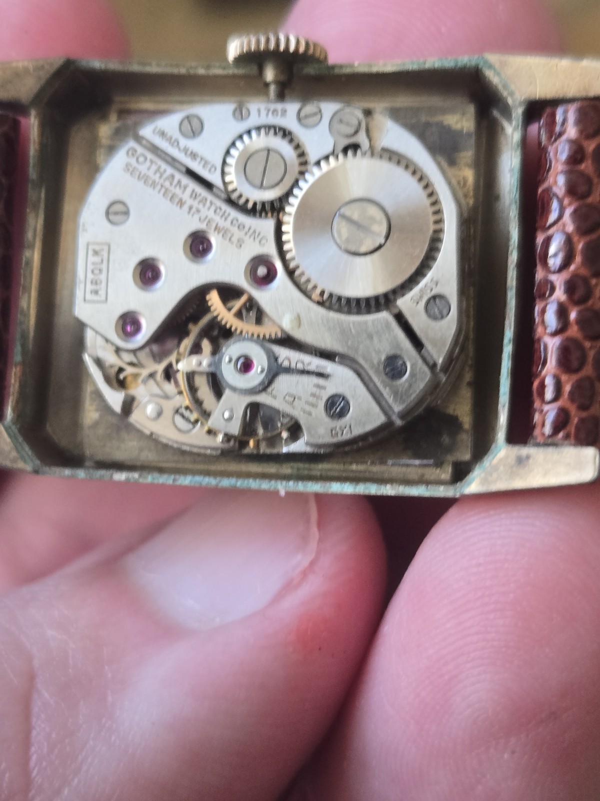 Vintage Holmar Ruby Diamond Chip Marker Gotham Movement Tank Wrist Watch