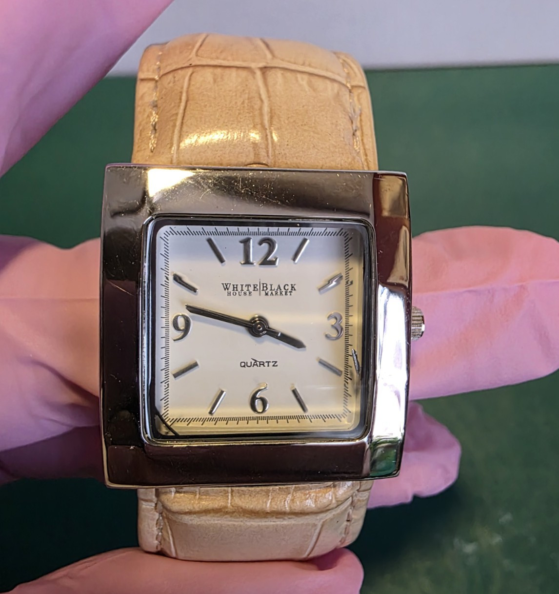 White Black House of Market Women’s Quartz Rectangle Watch Beige Leather Strap