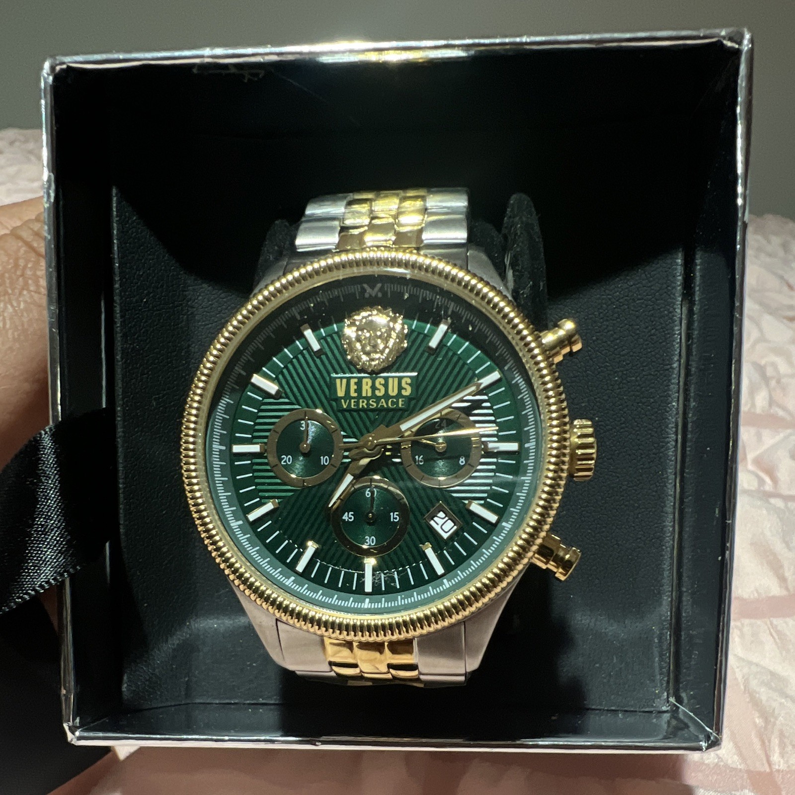 Versus Versace Men’s Quartz Chronograph Date Green Dial Two-Tone Bracelet w/Box