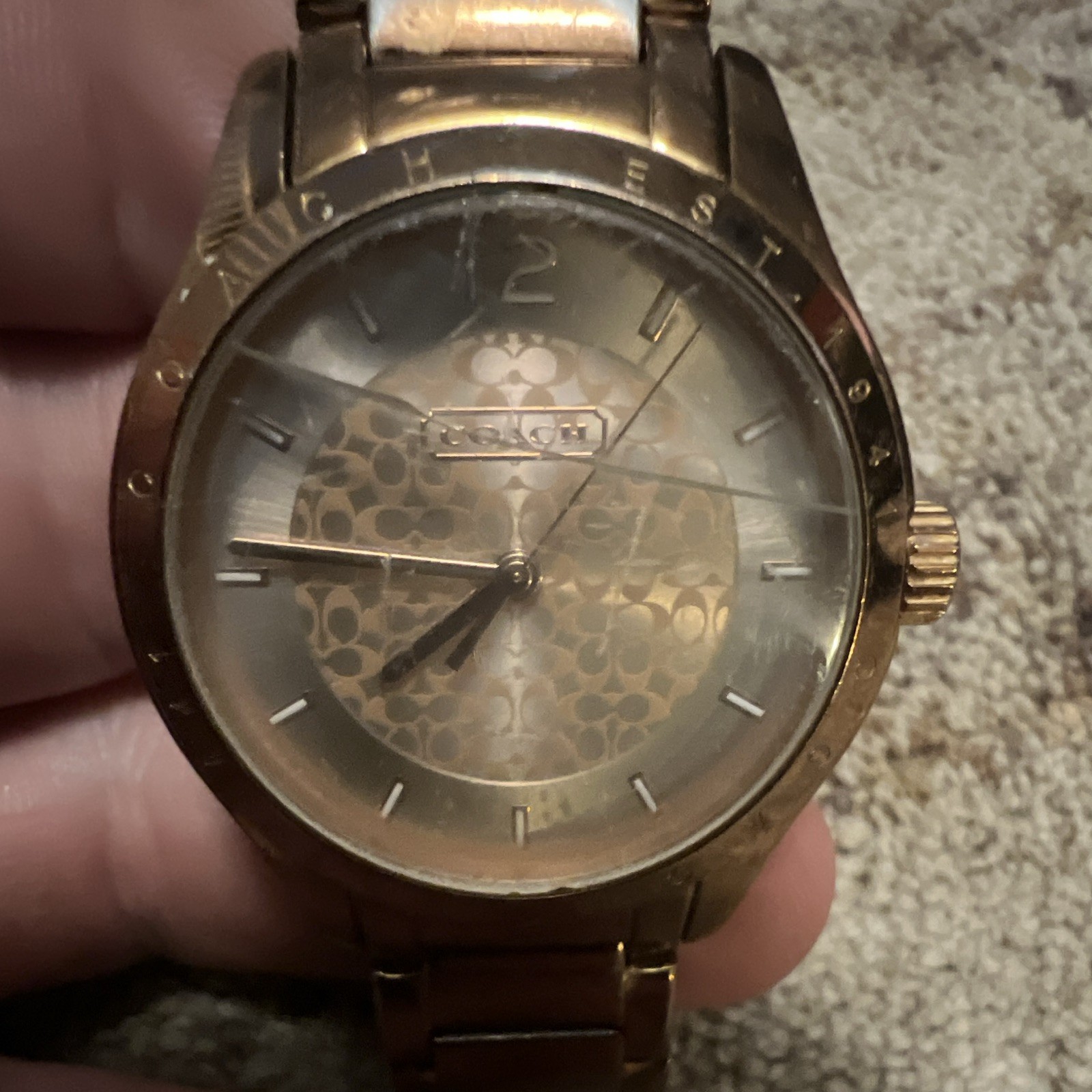 Coach Women’s Quartz Analog Gold Tone Steel Bracelet Watch 38mm Logo Dial