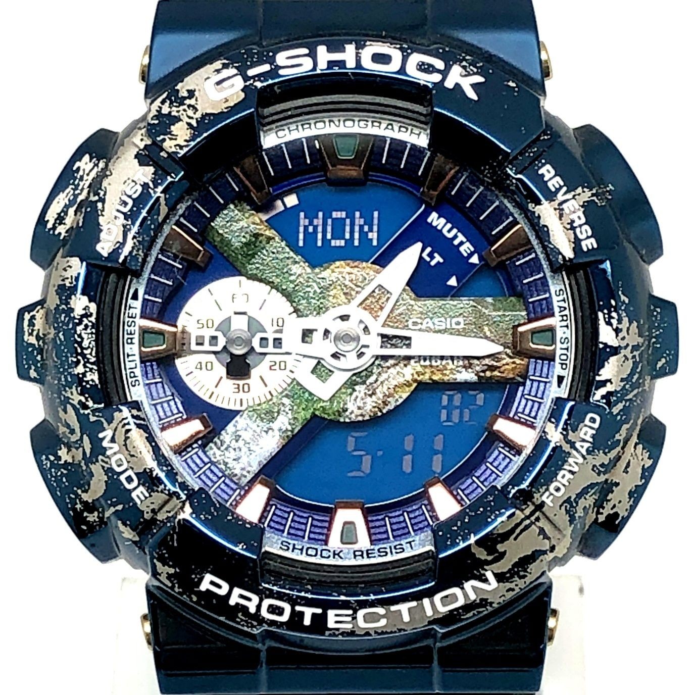 G SHOCK G SHOCK GM 110EARTH 1A Earth Motif Metal Bezel LED Light Blue Metallic A
