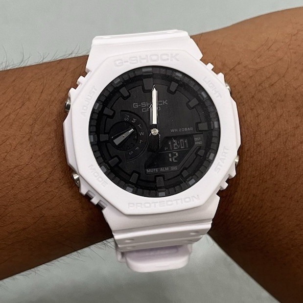G-SHOCK GA-2100 Analog Quartz Black Dial White Resin Octagon 200m