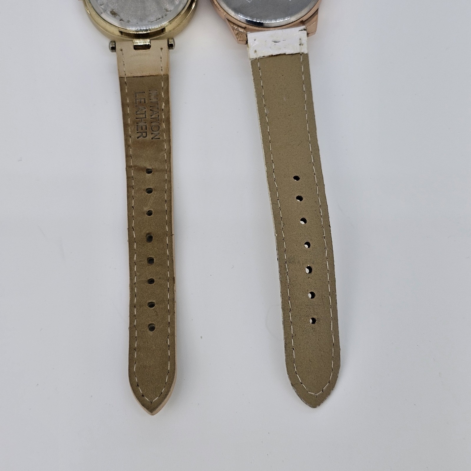 2X Women’s Watch 36-37MM Cream Brown Dial Brown White Leather Bands New Battery