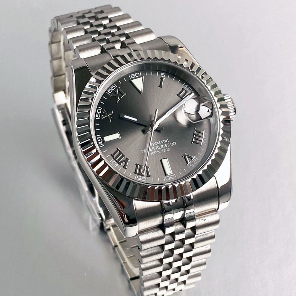 10ATM New Black Gray Fluted 39mm Sapphire Crystal Glass NH35 Automatic Men Watch