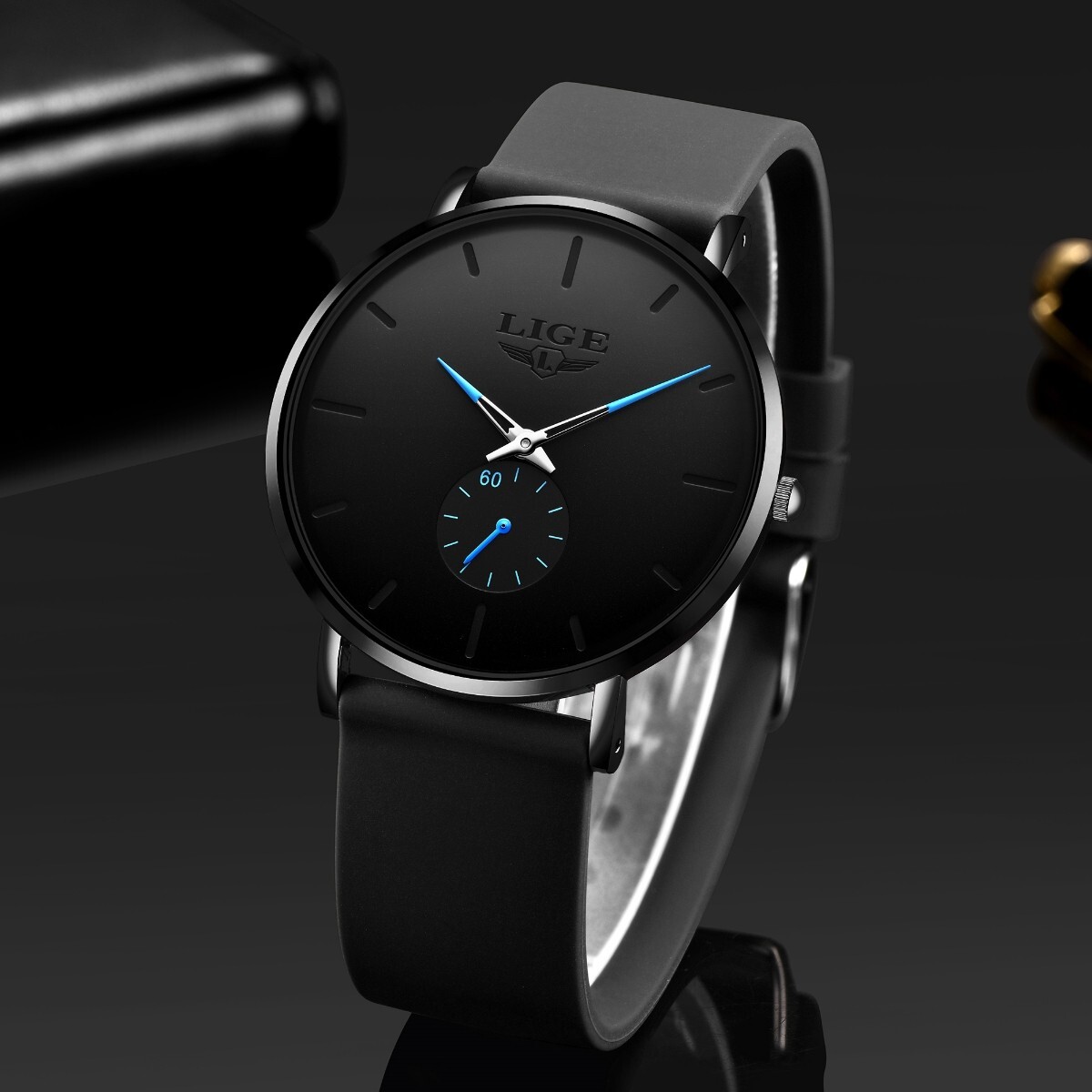 LIGE Men’s Watch Ultra-thin Stainless Steel Quartz Waterproof Luxury Wristwatch