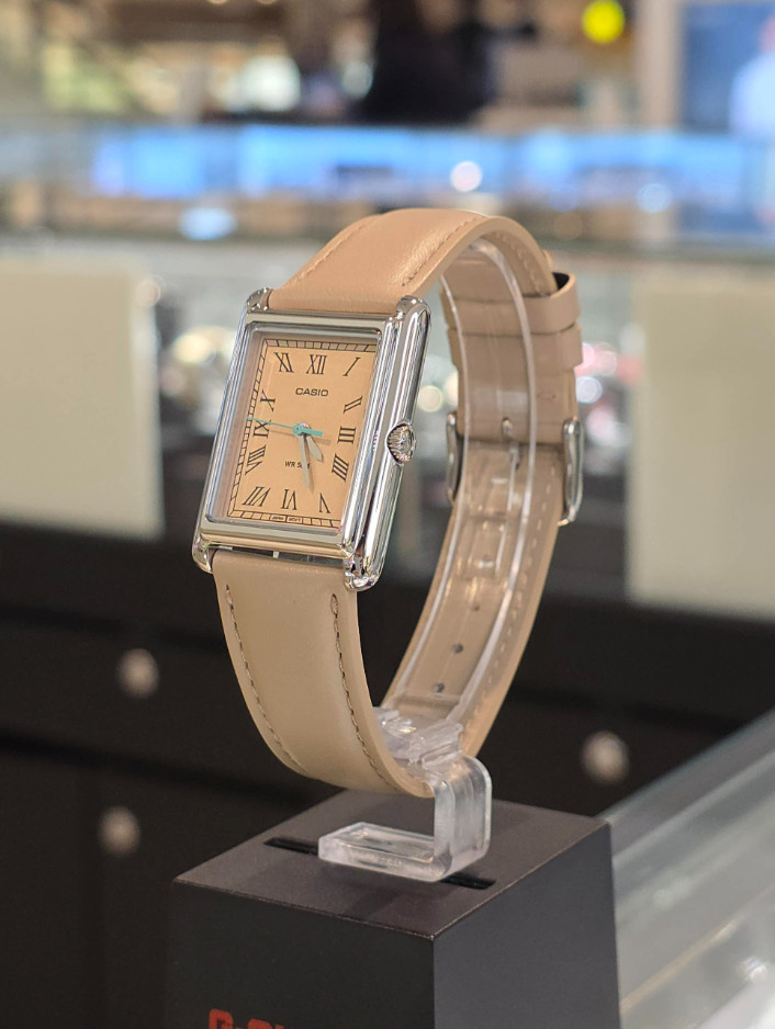 Casio Women LTP-B165L-5BV Dress Watch Rectangle Roman Quartz Beige Leather New