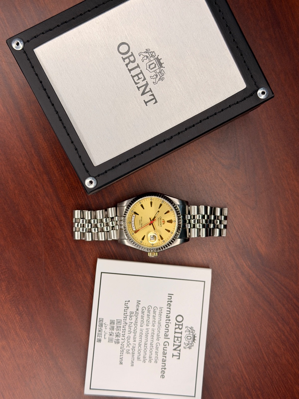 ORIENT PRESIDENT GOLDEN FLUTED BAZEL DIAL AUTOMATIC DAY/DATE MEN’S WRISTWATCH