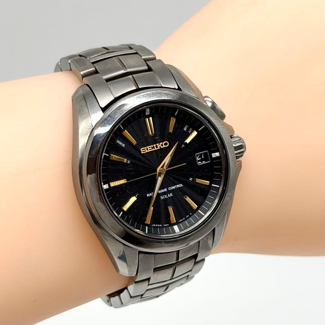 Seiko Brightz 7B24-0AW0 Solar Titanium Watch Black Dial Japan 071241