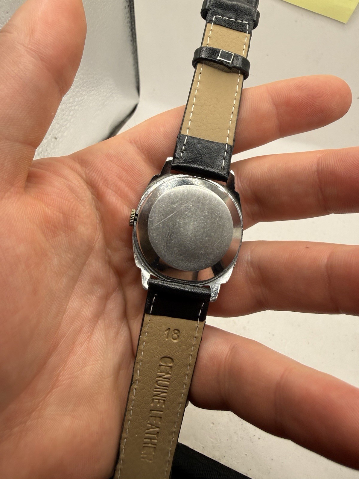 VINTAGE Ancre Goupilles Antimagnetic Orange Black Dial Cushion Mens Watch RUNS