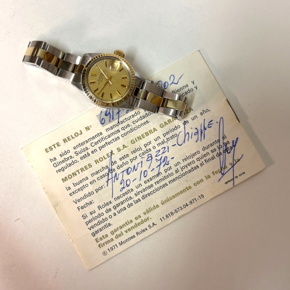 Full Set 1972 Rolex Ladies Date Two Tone 26 mm Champagne Automatic Watch 6917