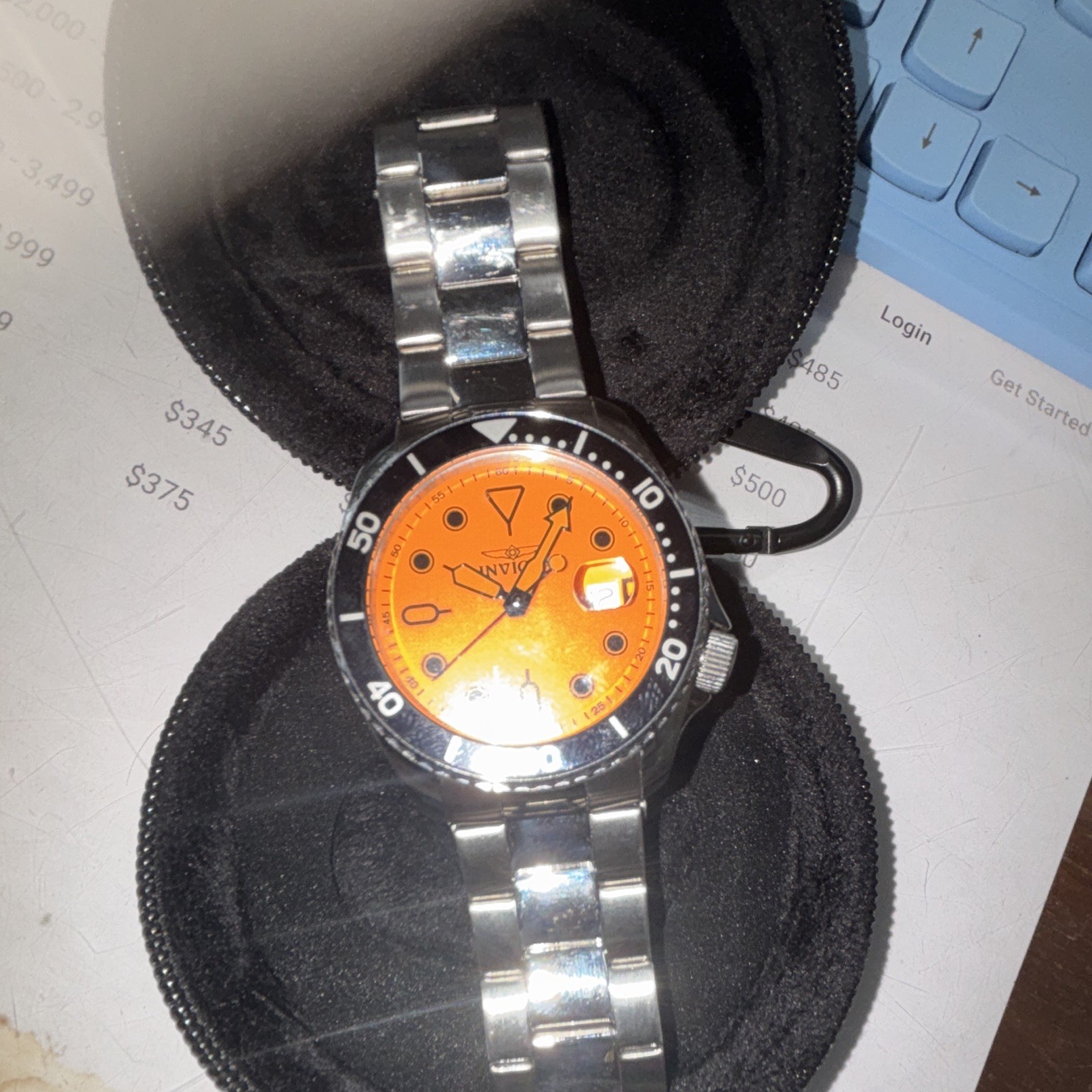 Invicta Pro Diver Men’s Quartz Orange Dial Date Black Bezel SS 200m 40-43.9mm