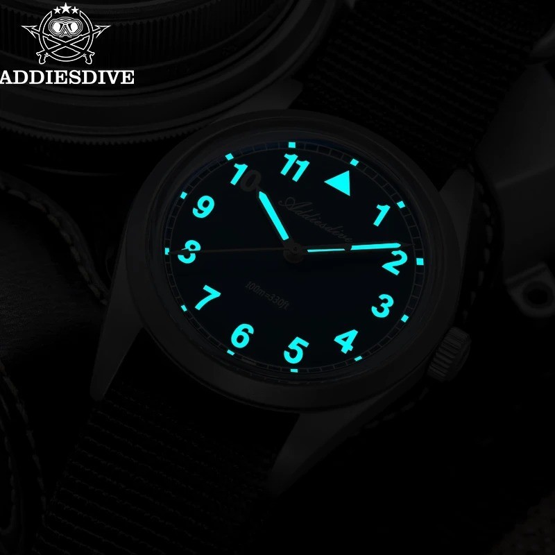 36MM ADDIESDIVE Retro Pilot Quartz Diver Watch Men Nylon Waterproof Luminous NEW