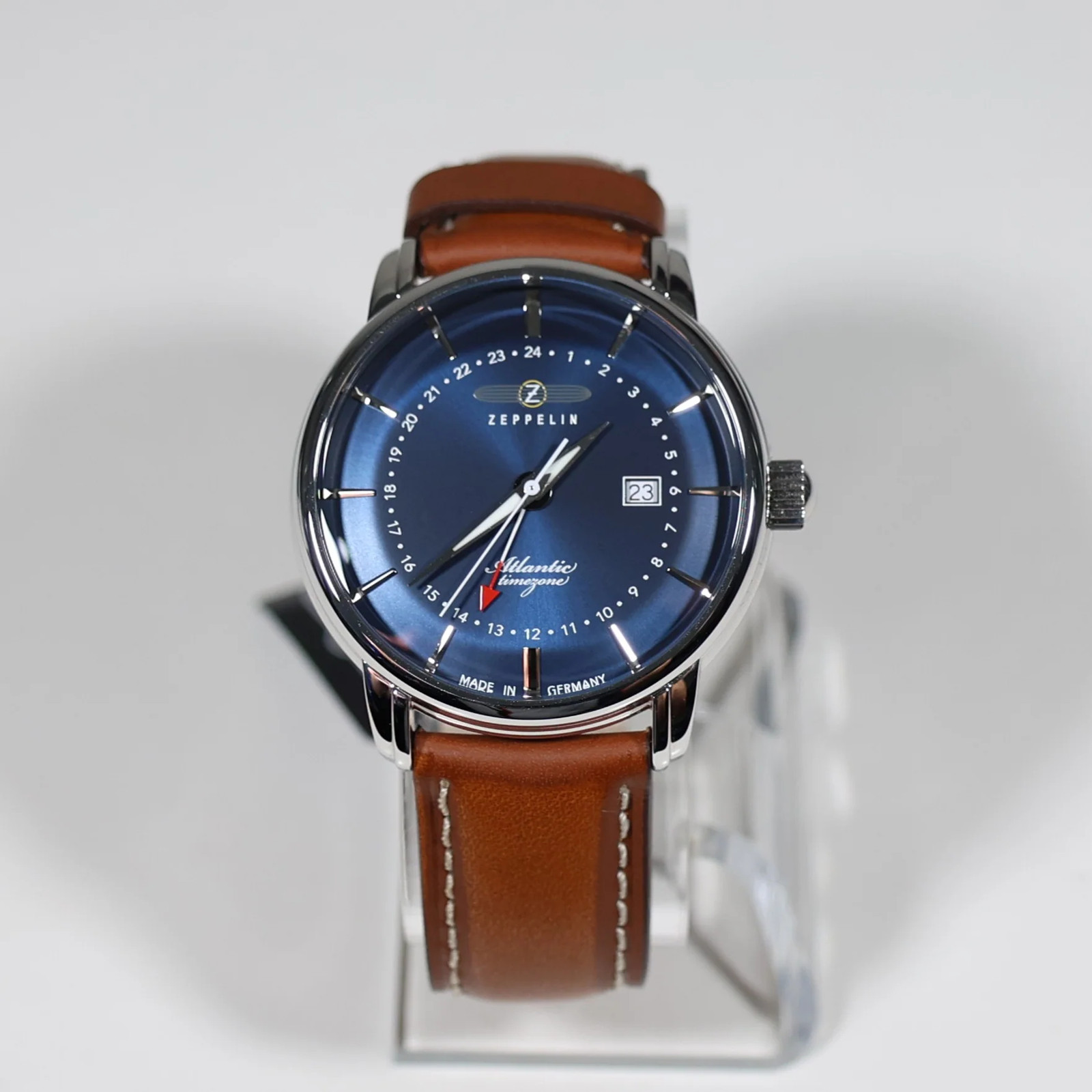 Zeppelin Men’s Blue Dial GMT Atlantic Brown Leather Strap Watch 8442-3