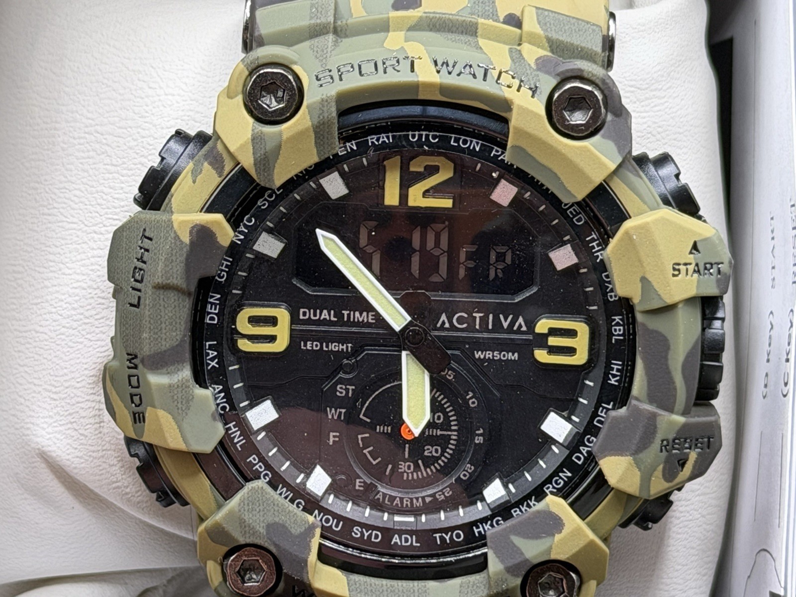 Activa X BlackOps Tactical Camo Watch 56mm Oversized Military Style Green Camo