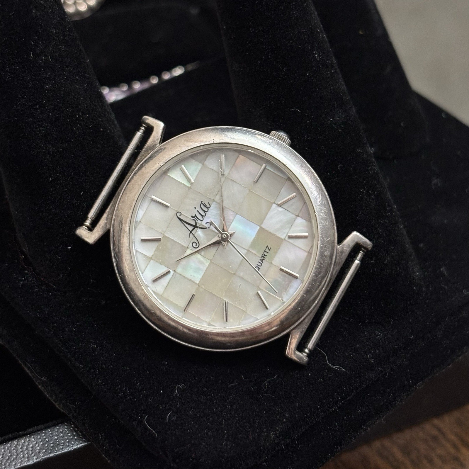 Aria Sterling Silver Quartz Wristwatch Mosaic Dial Baton Indexes Analog