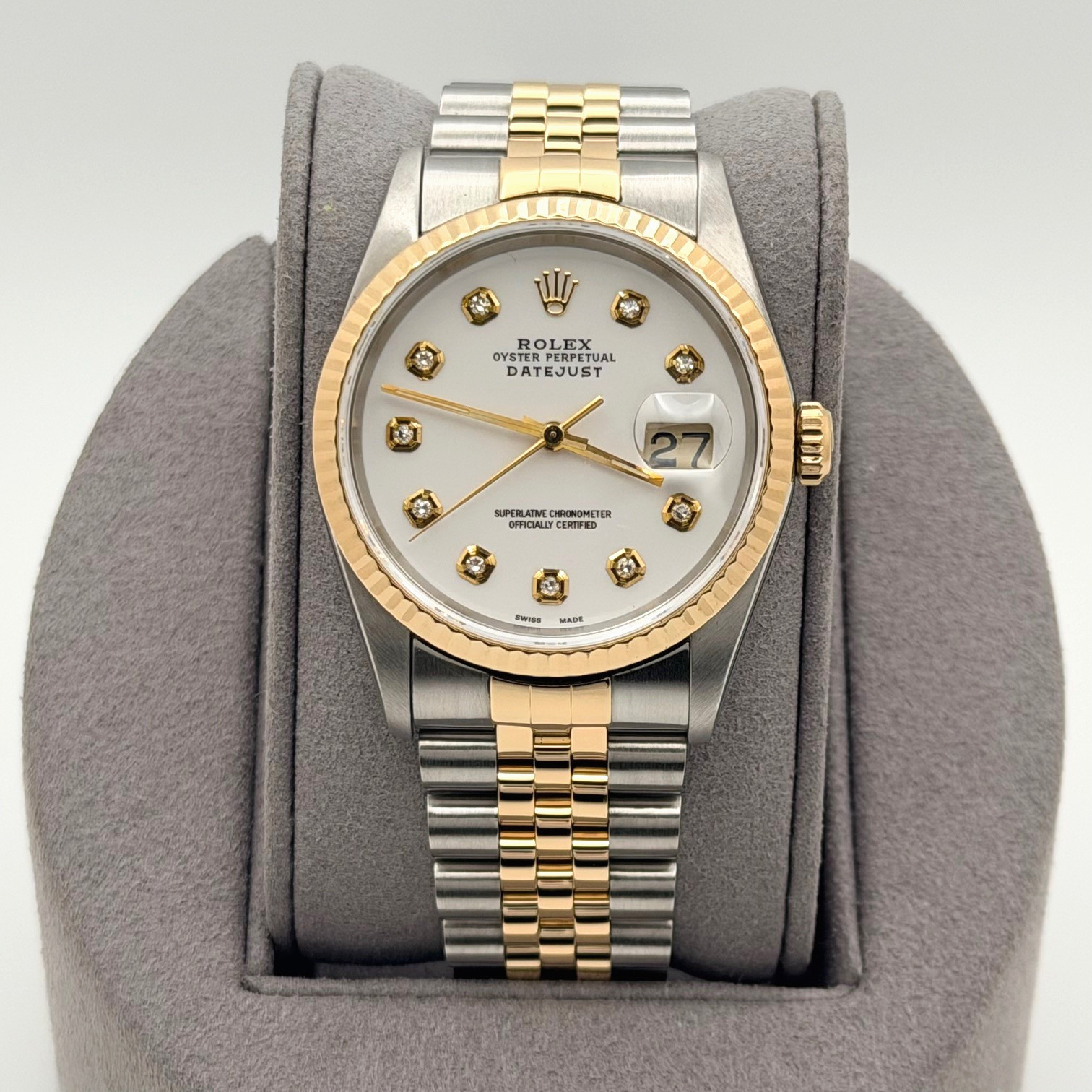 Rolex Datejust 16233 36mm White Diamond Dial 18k Yellow Gold Stainless Steel