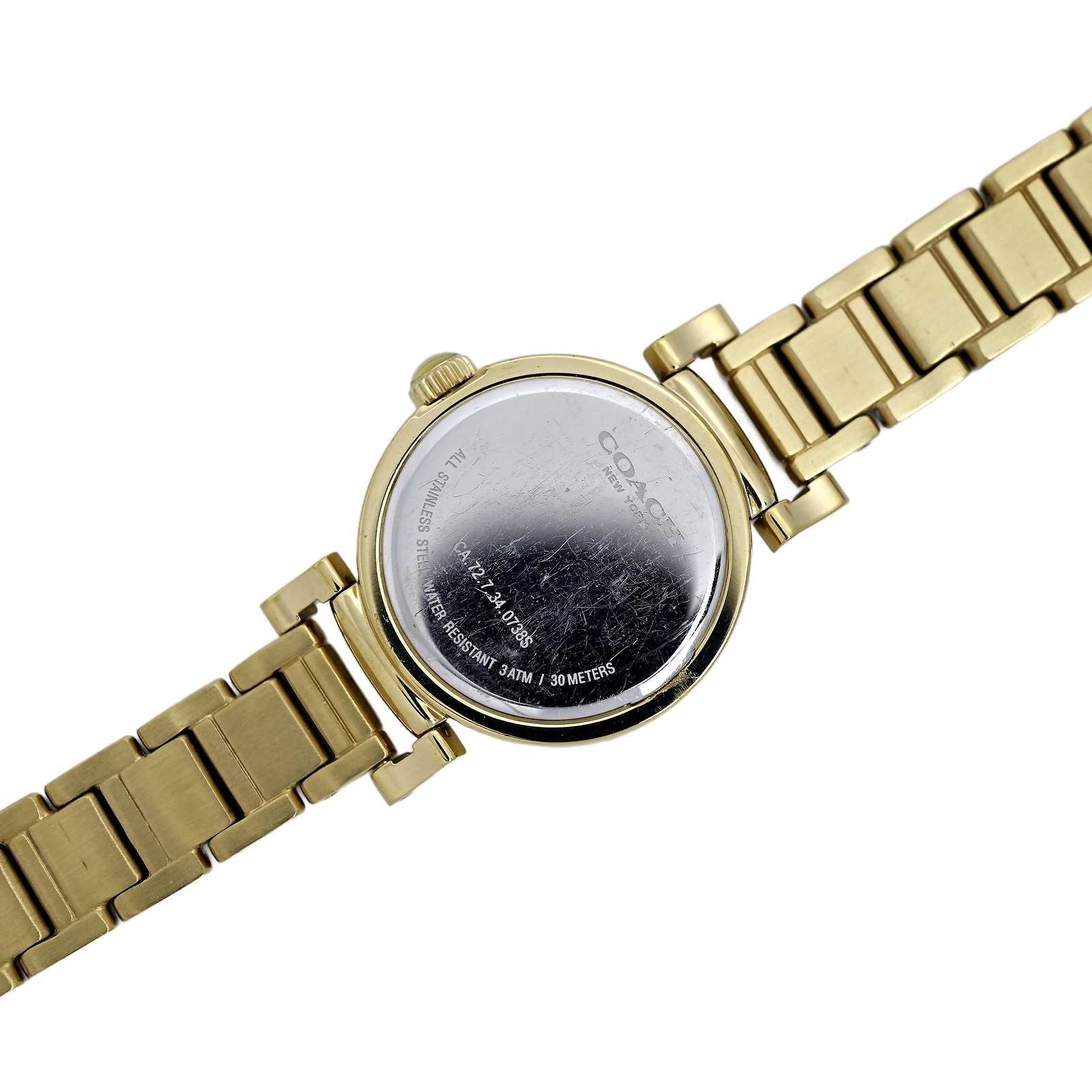 Coach Ladies Gold Plated White Dial Arabic Numeral Wrist Watch Diamond Bezel