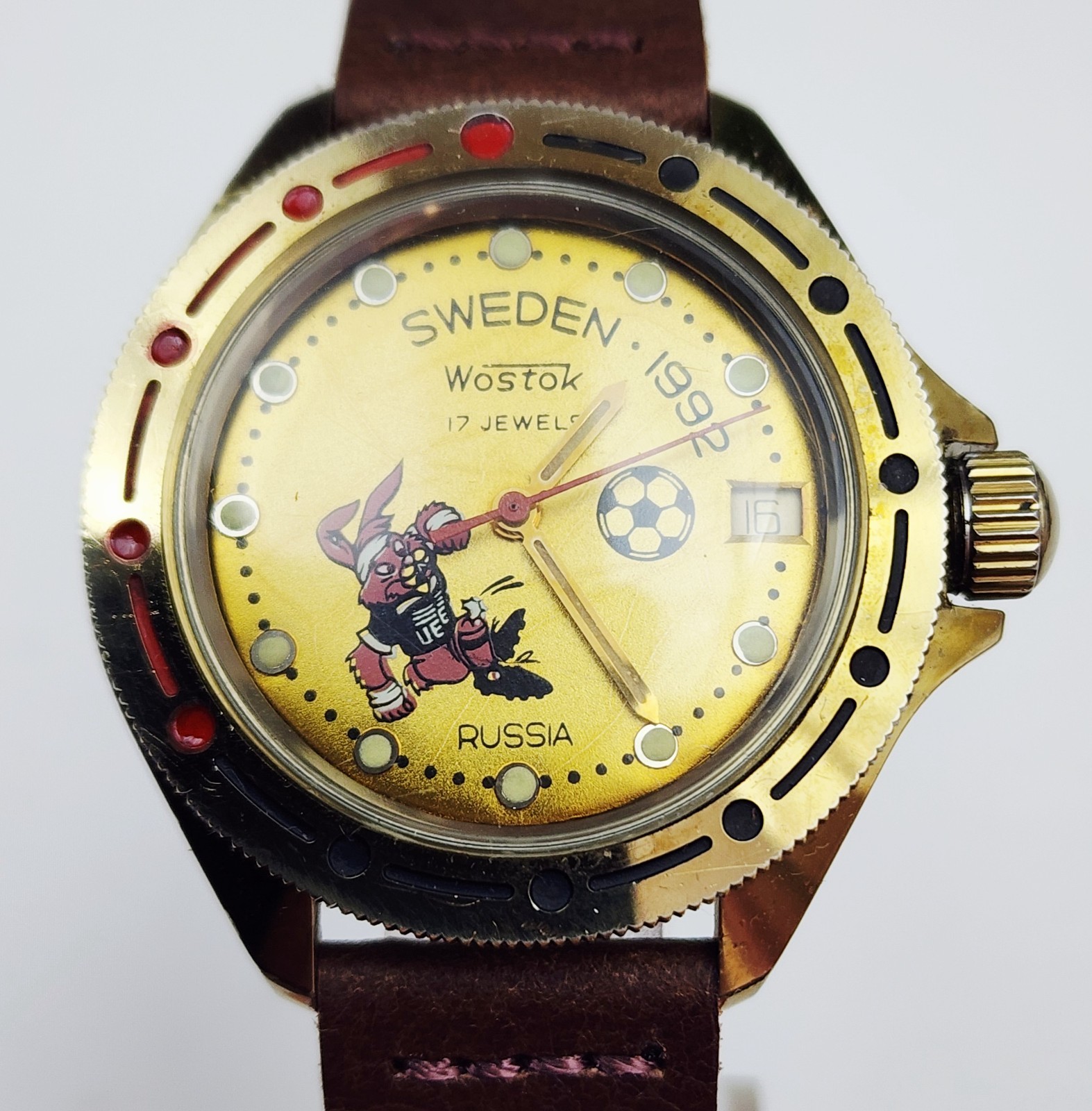 Men’s RUSSIAN Vintage 90’s Watch VOSTOK “Soccer EURO 1992 Sweden”. Manual Wind