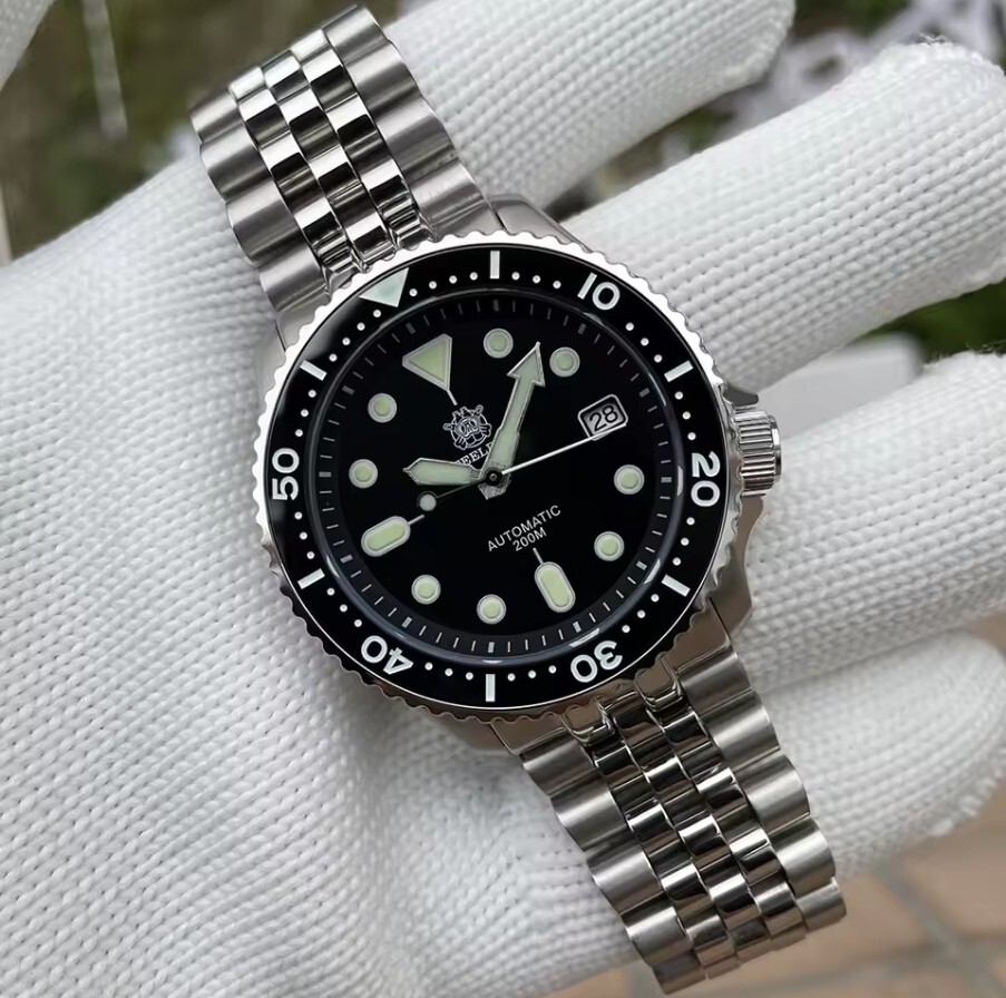 STEELDIVE Mens Diver Watch Automatic 200m Waterproof Seiko NH35 Sapphire Black