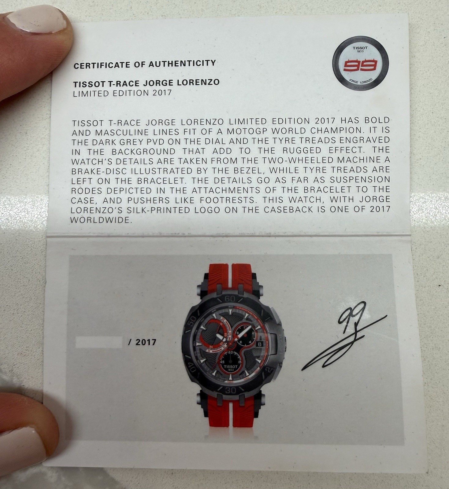 TISSOT T-Race JORGE LORENZO 2017 Limited Edition 1502/2017 Anthracite Dial Watch
