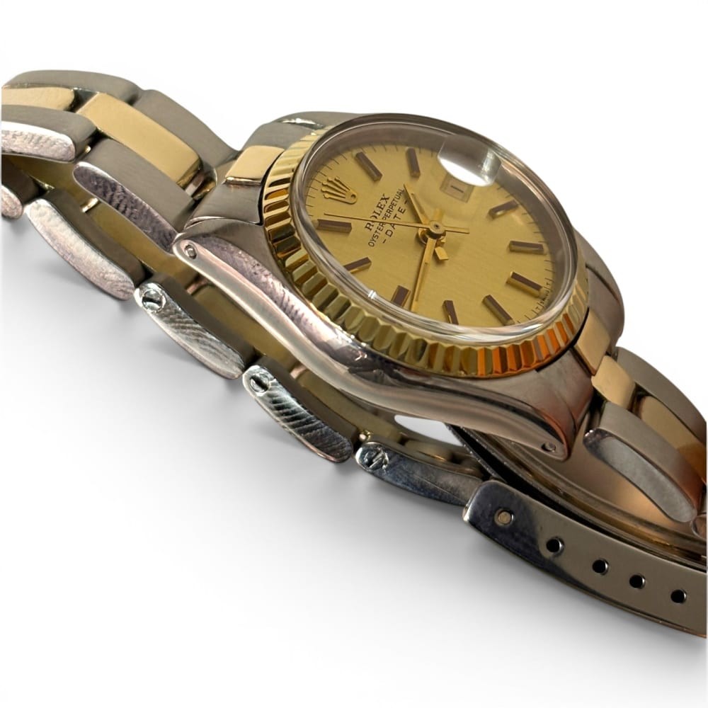 Full Set 1972 Rolex Ladies Date Two Tone 26 mm Champagne Automatic Watch 6917