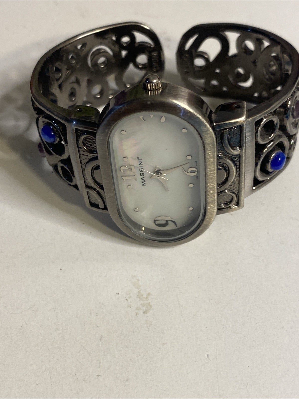 Massini Silver Moonstone Watch For Women NICE! Quartz Metal Bracelet New Battery