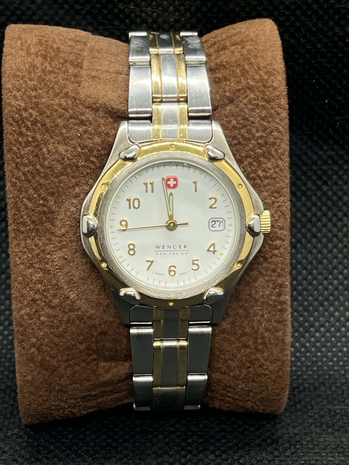 Wenger S.A.K Design Quartz Two-Tone Steel Bracelet White Arabic Dial Date 100m