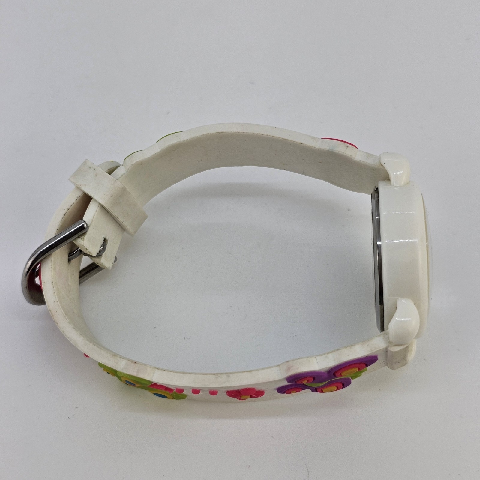 Kids Butterfly Watch 27MM White Dial Multicolor Plastic Bands New Battery
