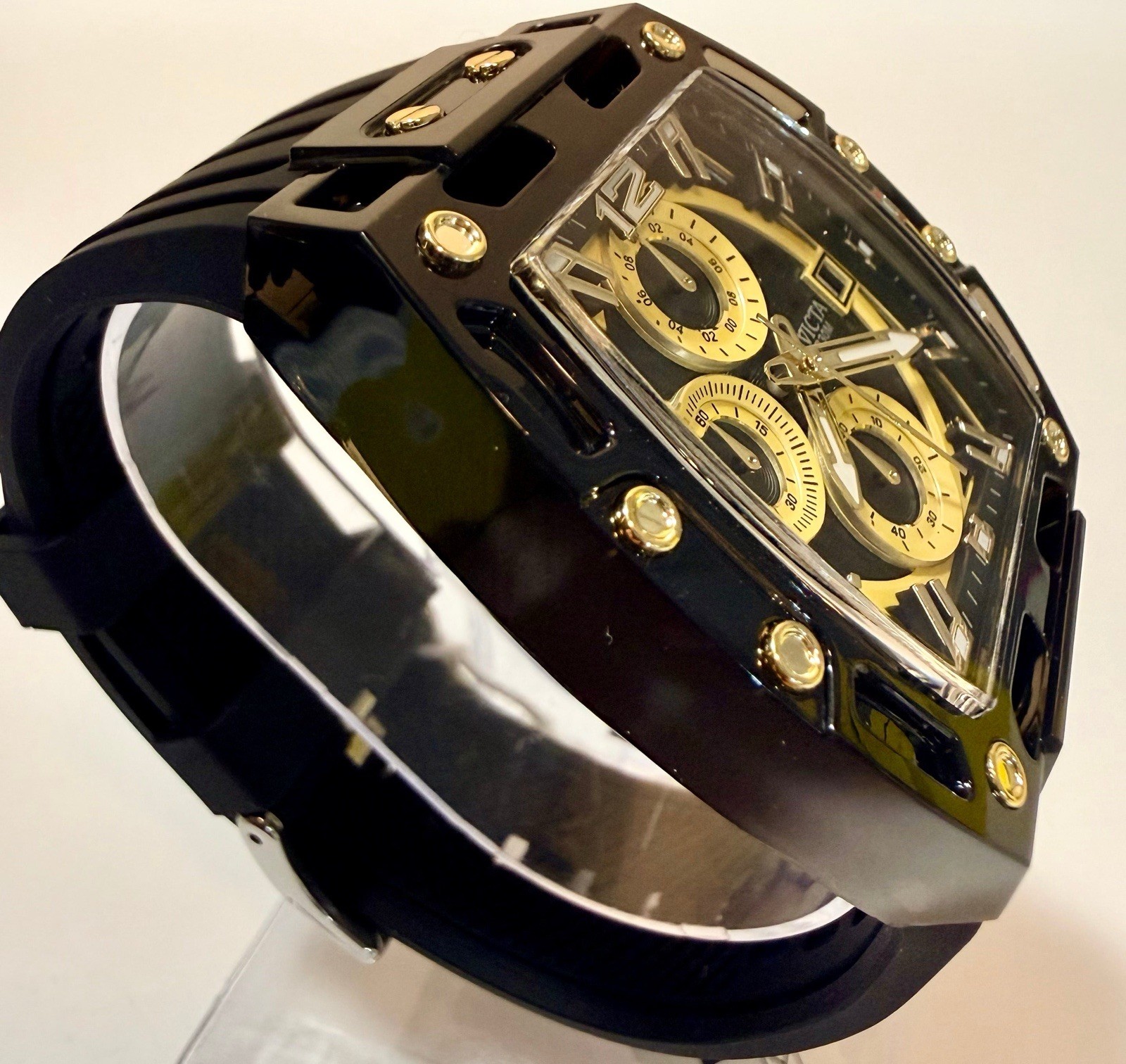 Invicta 70148 S1 Rally 48mm Black and Gold Chronograph Quartz Silicone Strap NIB