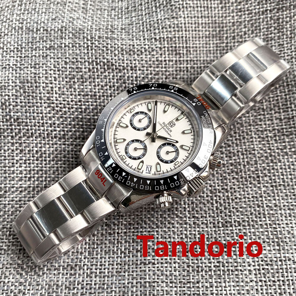 40mm Bliger VK63 Quartz Full Functional Chronograph Mens Watch Folding Clasp