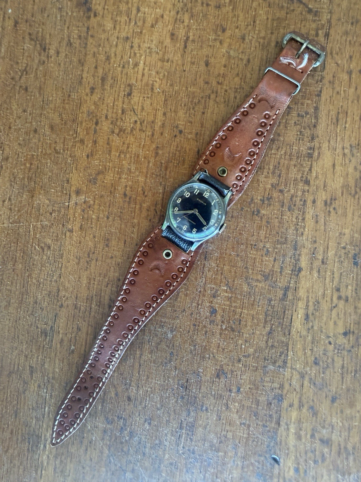 VINTAGE BENRUS 1930-45 WATCH MILITARY? BLACK DIAL MODEL BF1 15 JEWEL MANUAL WIND