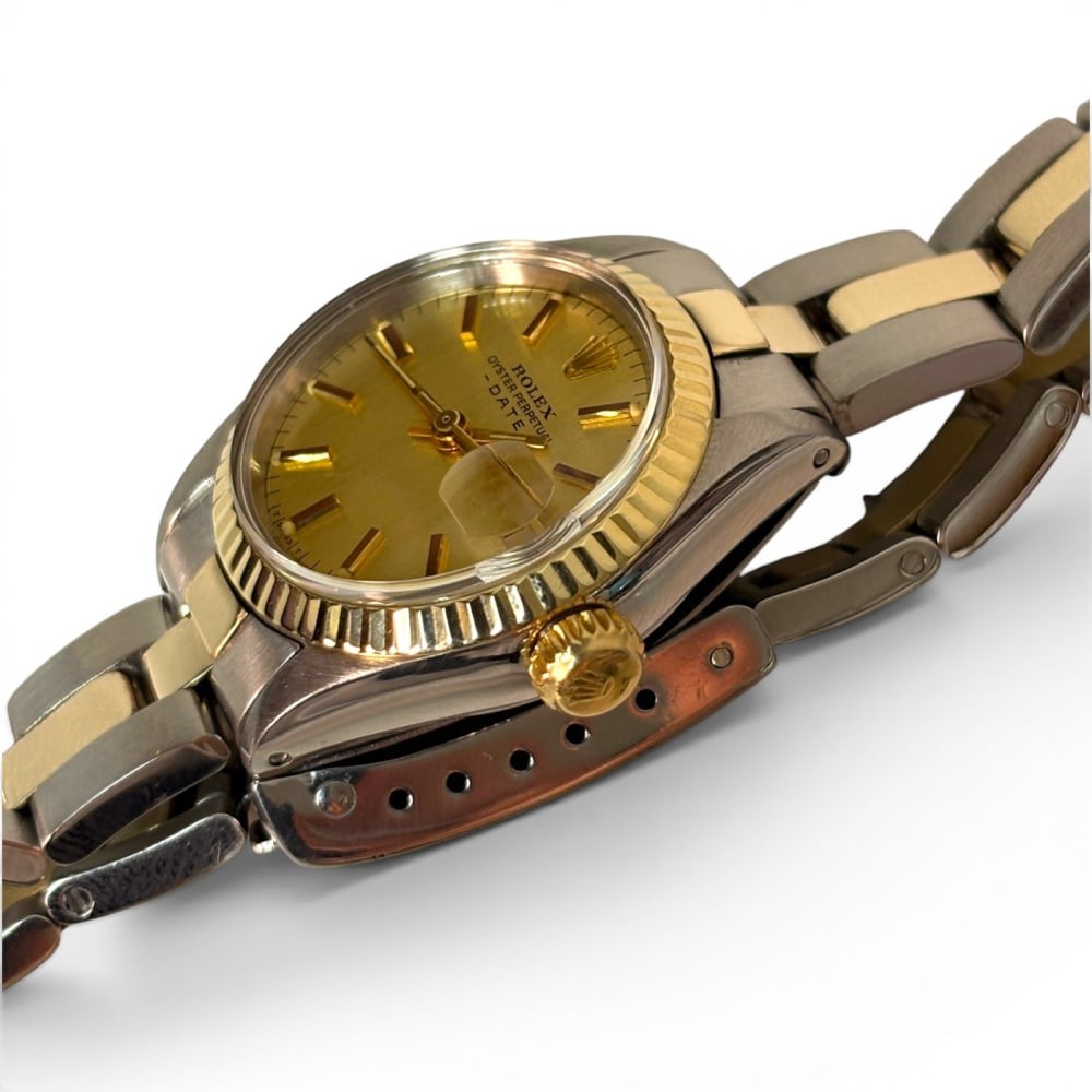 Full Set 1972 Rolex Ladies Date Two Tone 26 mm Champagne Automatic Watch 6917
