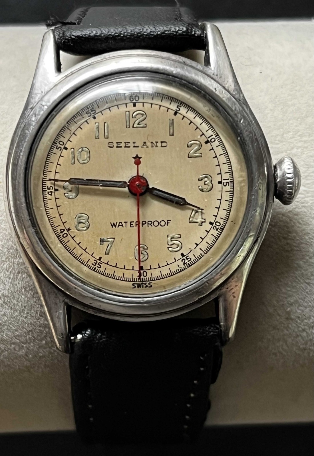 VINTAGE 1940s WWII SEELAND WATERPROOF 17J FIELD MILITARY STERLING SILVER WATCH