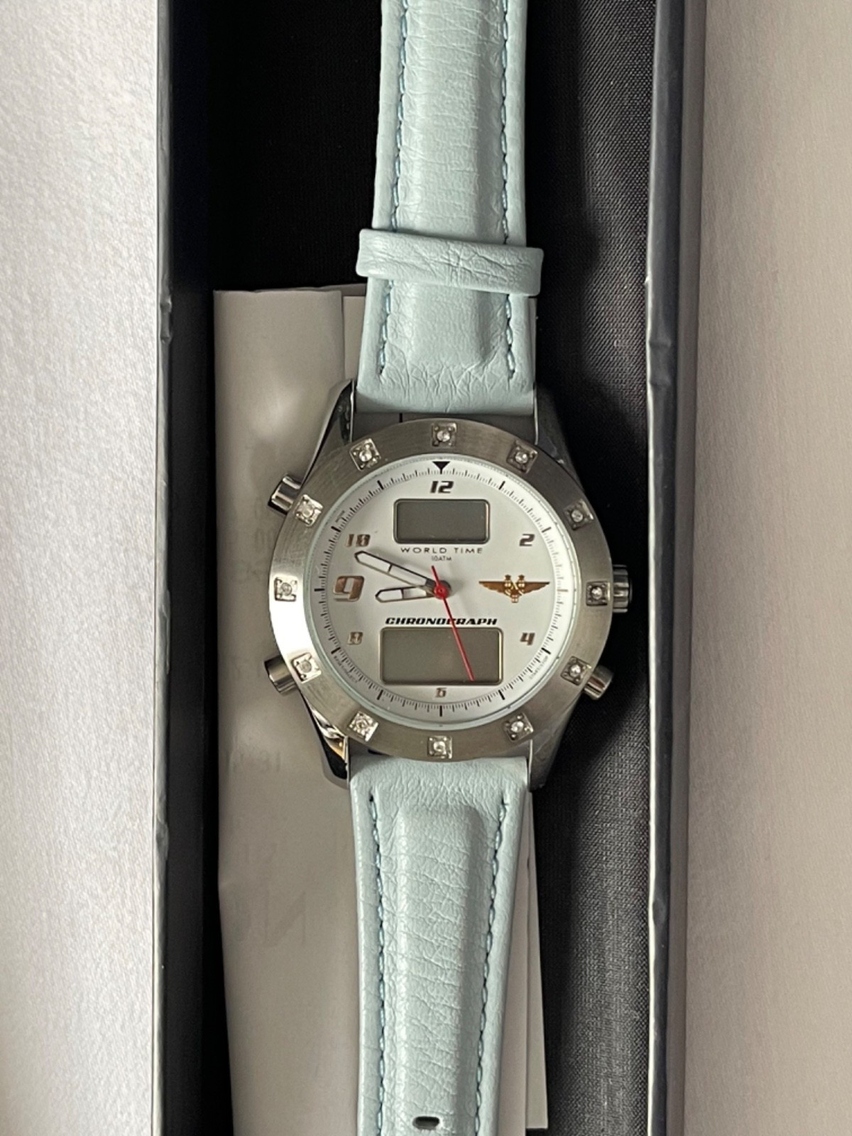 Scandinavian Airlines SAS Quartz World Time Chronograph Watch With Leather Strap