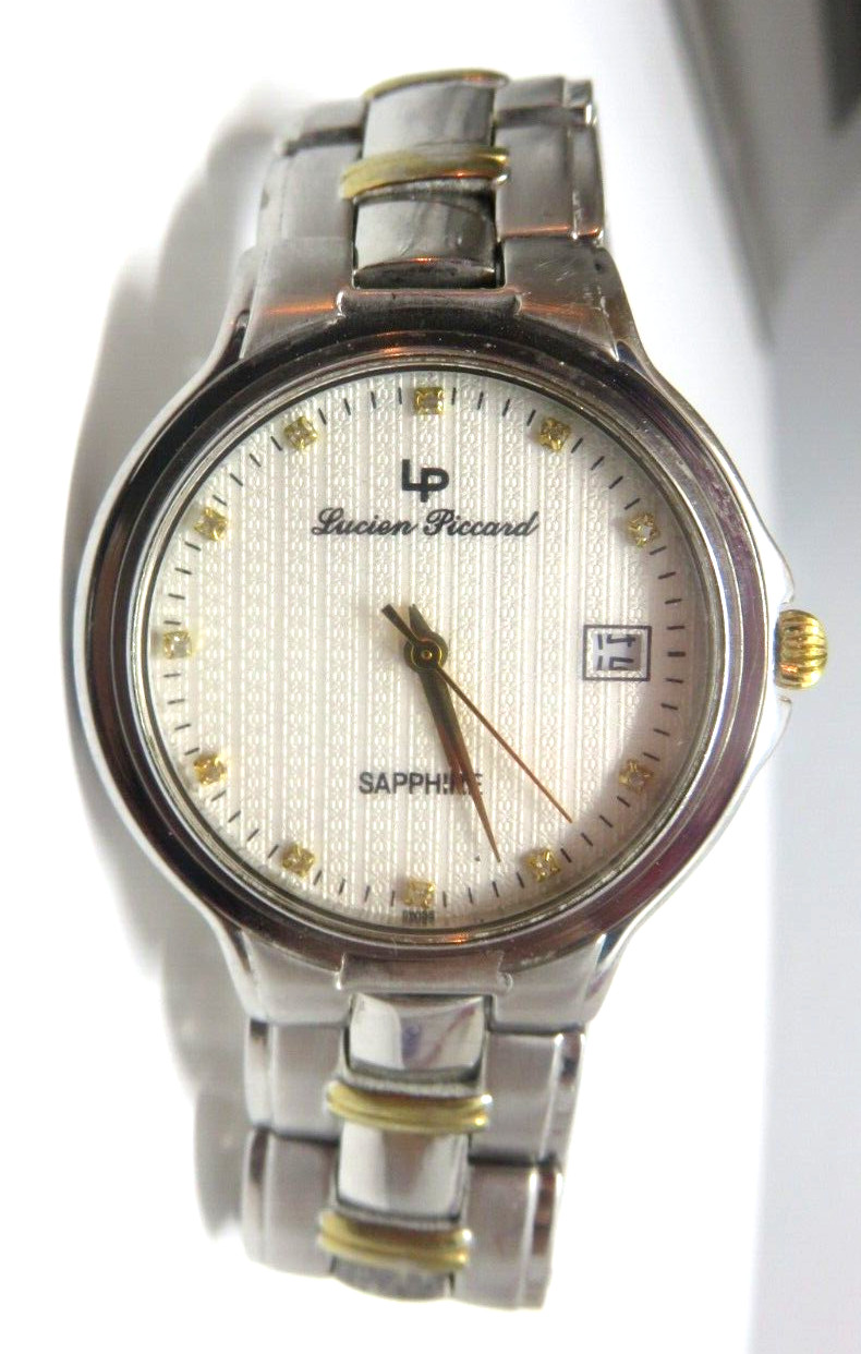 Lucien Piccard Watch with Sapphire Crystal, Diamond Chip Hour Marks SS Band