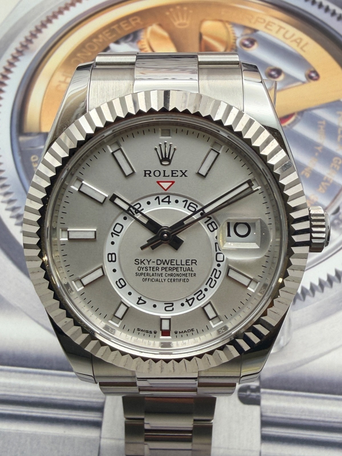 Rolex 2023 Sky-Dweller 326934 Silver Oyster Bracelet with Silver Bezel warranty