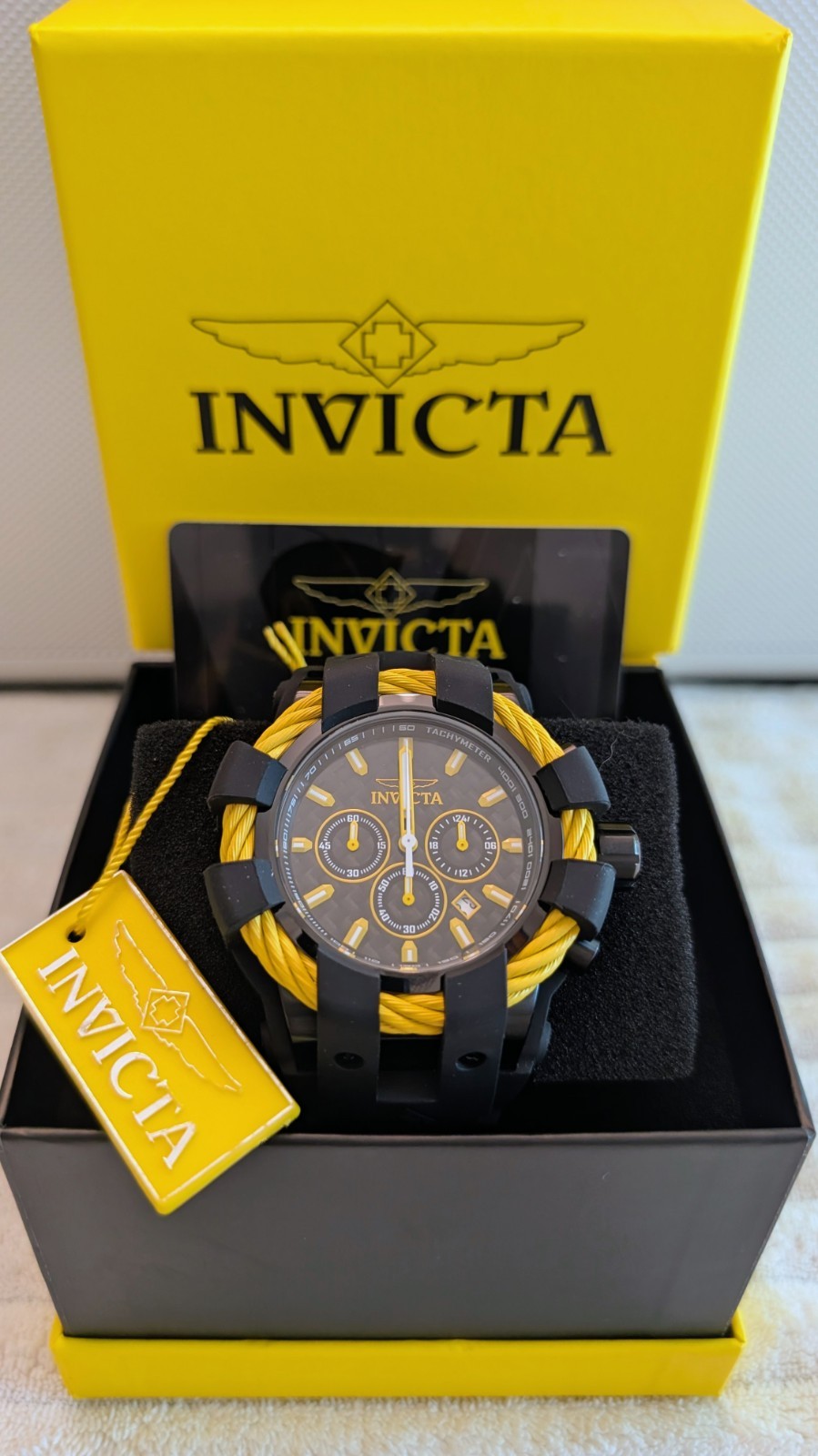 Invicta Mens Bolt 23871 Chronograph – 48mm Black/Yellow Trademark NE Sport Watch