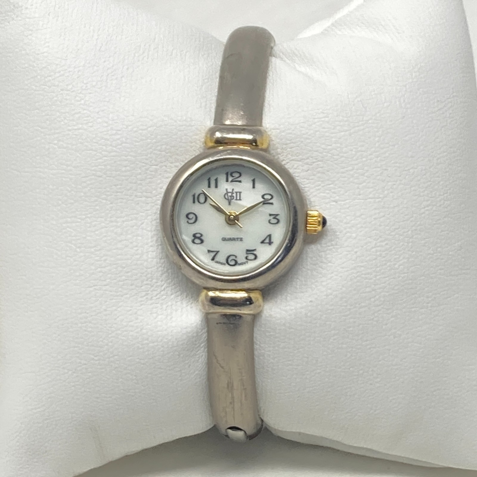 Vtg Gloria Vanderbilt Watch Women Silver Gold Tone MOP Cuff Brushed New Battery