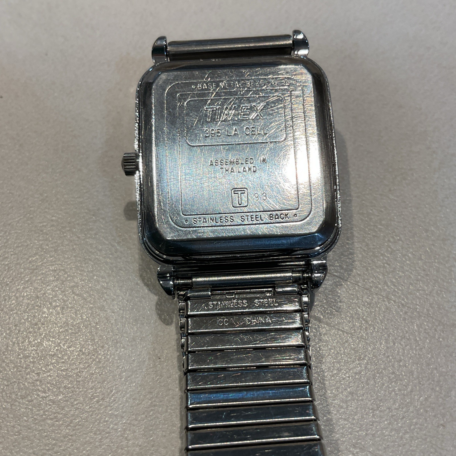 Timex LA Cell Quartz Analog Date Square Watch White Dial Arabic Silver 25mm