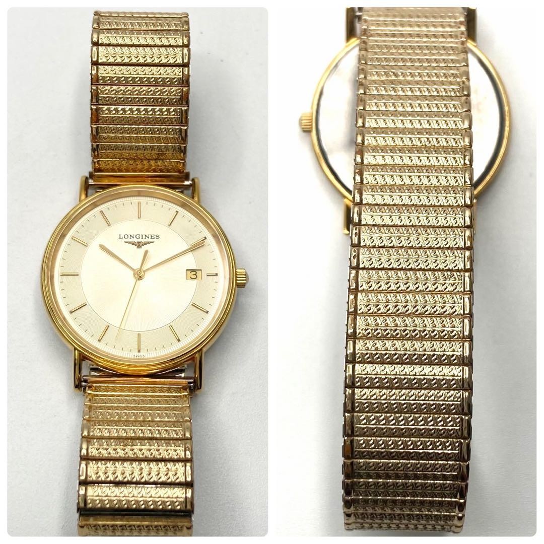 LONGINES L4.720.2 Quartz Date Watch Gold Dial Gold Round Face Stainless Steel