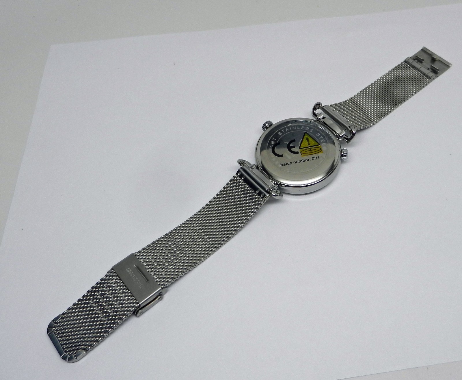 Men’s Dual Time 44mm Textured Blue Date Dial Stainless Steel Mesh Strap Watch