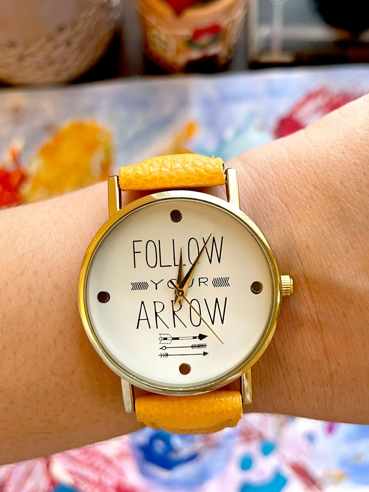 Wrisrwatch “Follow Your Arrow” Inscription – Battery Included, Womens gift