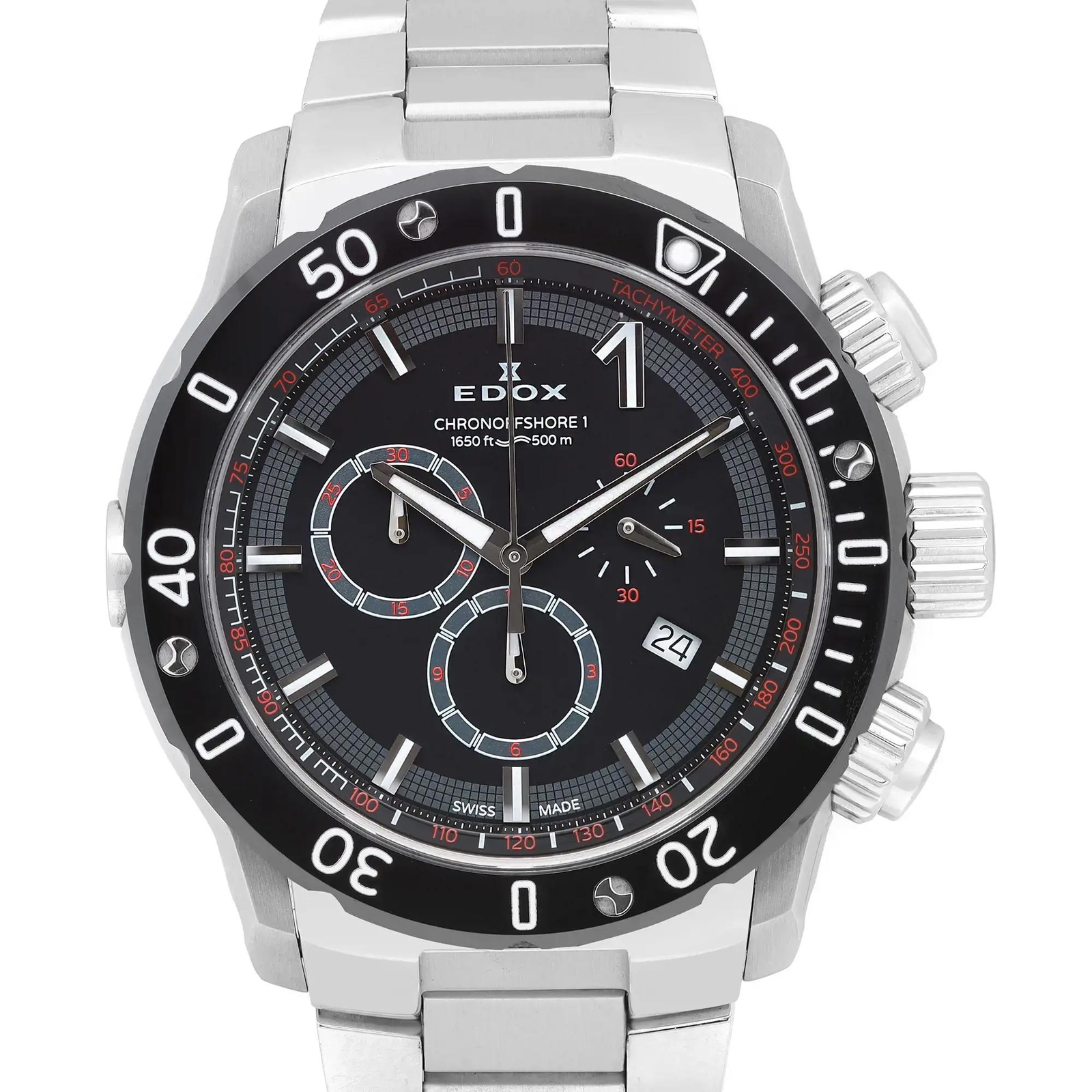 Edox Chronoffshore-1 Chronograph Steel Black Dial Quartz Men Watch 10221 3M NIN