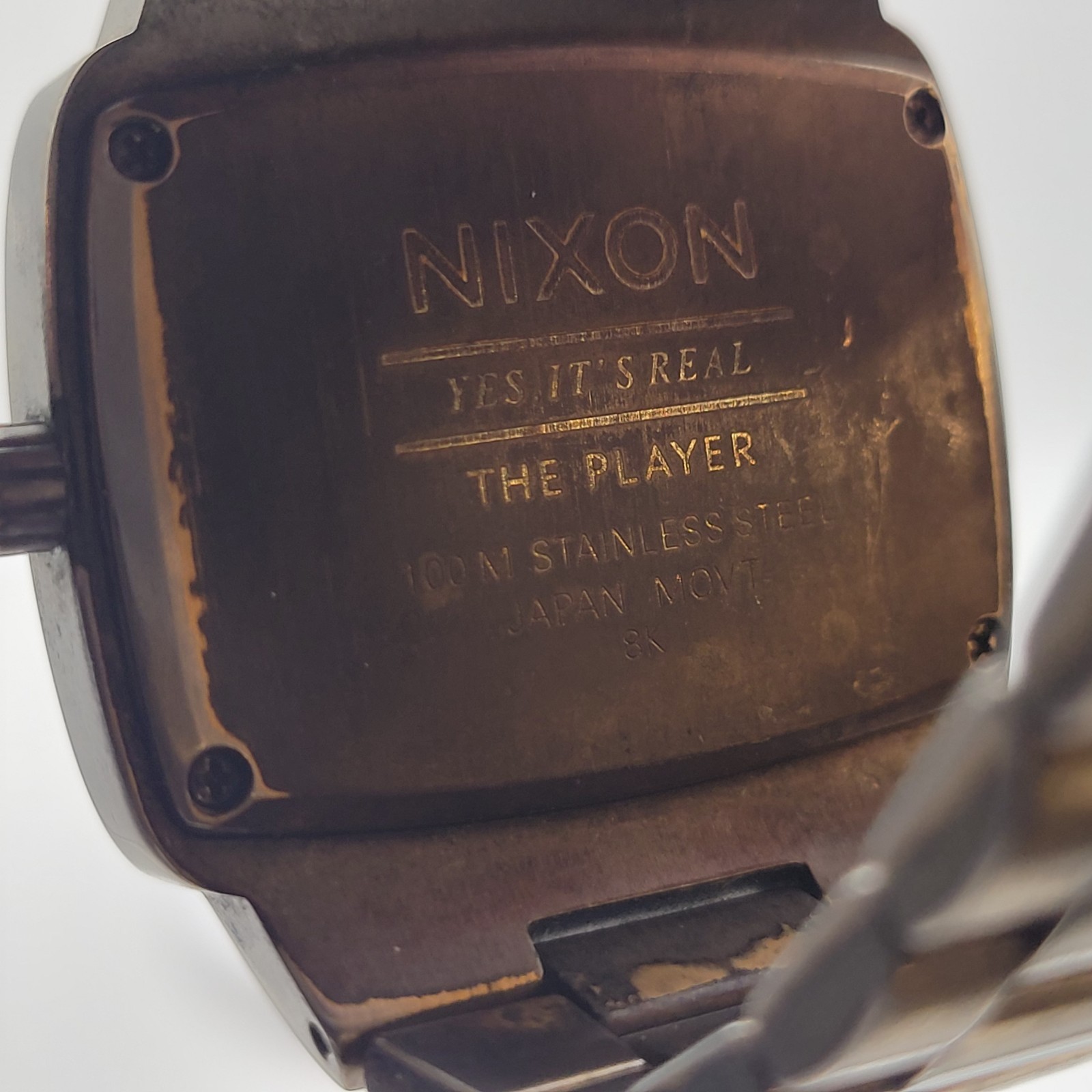 Nixon The Player Antique Brass Watch Distressed Bronze Diamond Dial 100M 8K
