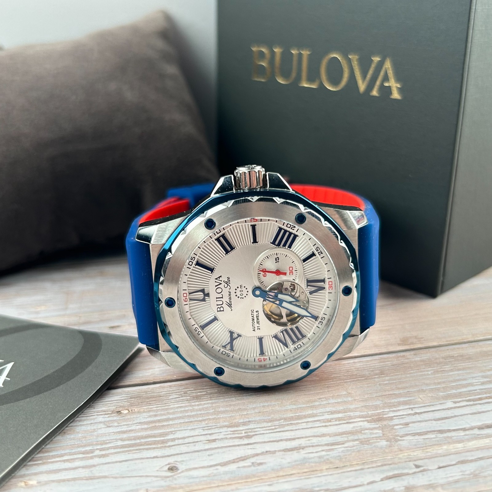 Bulova Marine Star 98A225 Series A Men’s Automatic Watch Silicon Blue Strap 45mm