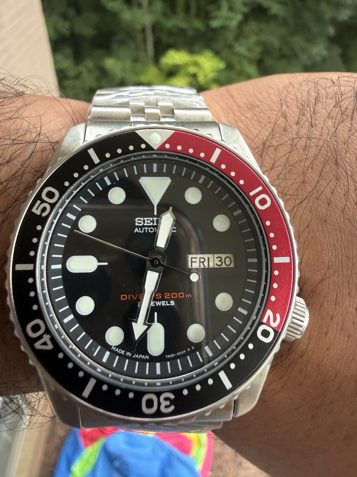 Seiko SKX007 Automatic Diver 200m Black Red Coke Bezel Day Date Mens Watch