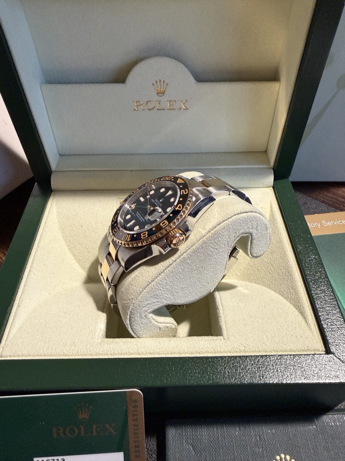 Rolex GMT-Master II Ceramic 116713LN Two Tone Yellow Gold Steel Box Papers