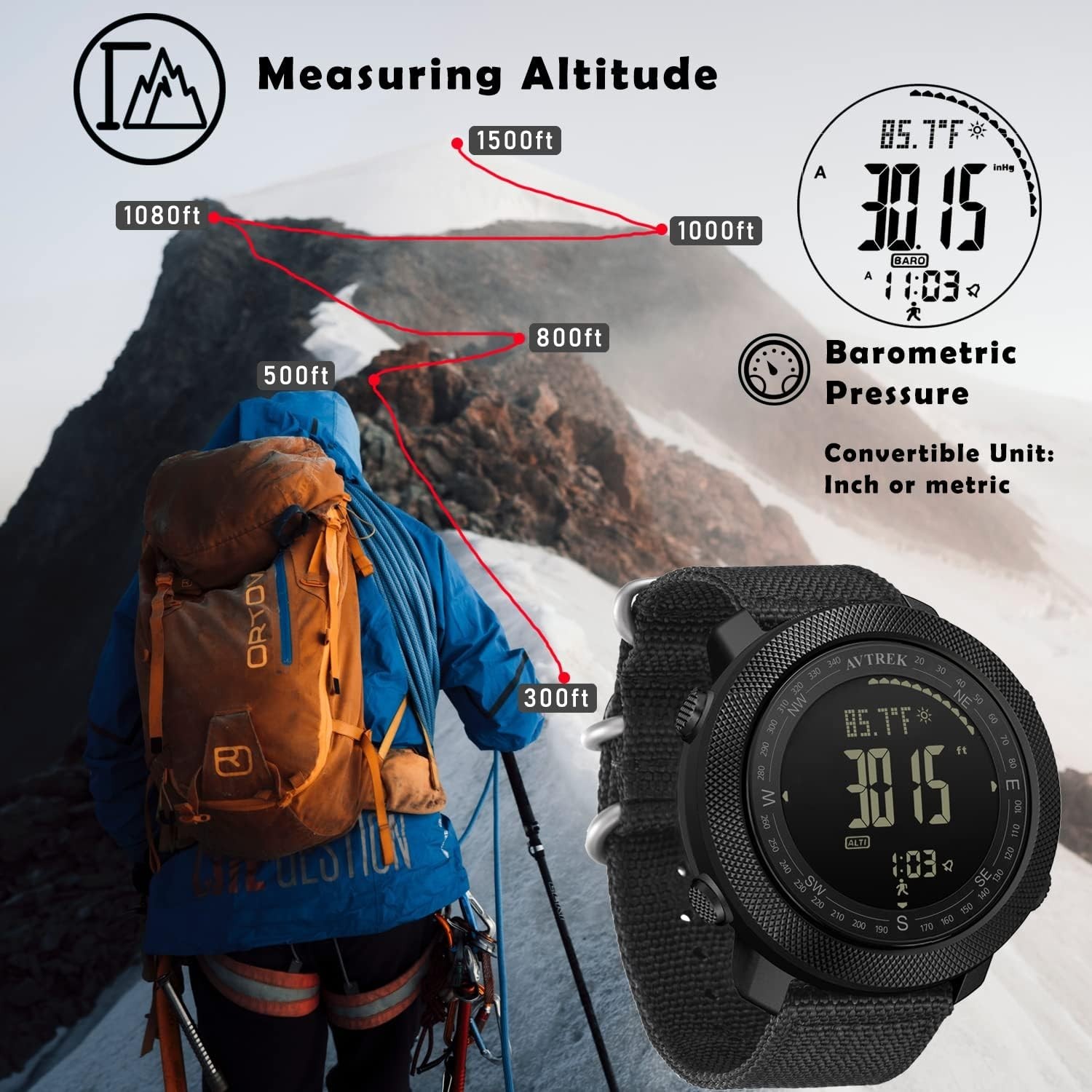 50M Waterproof Military Tactical Watch – Digital with Altimeter/Compass Features